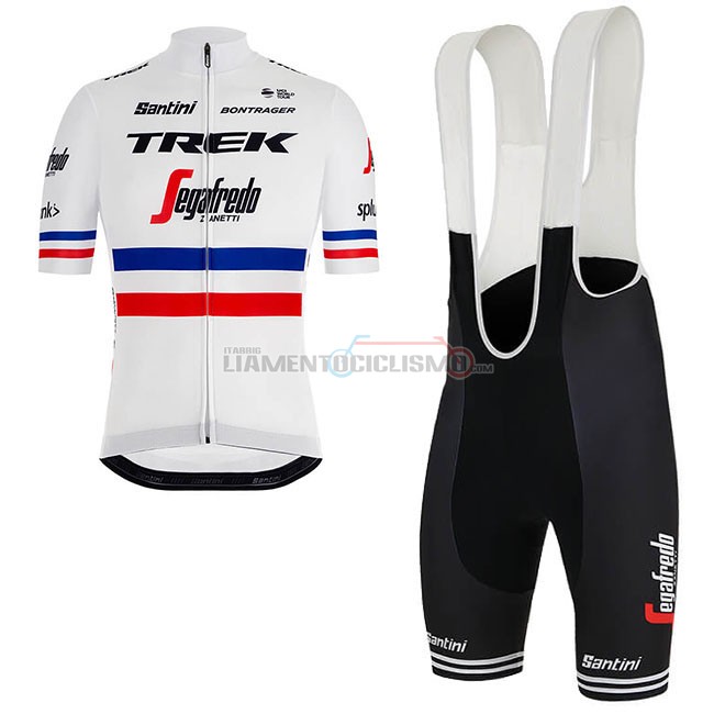 Abbigliamento Ciclismo Trek Segafredo Campione Francia Manica Corta 2018 Bianco